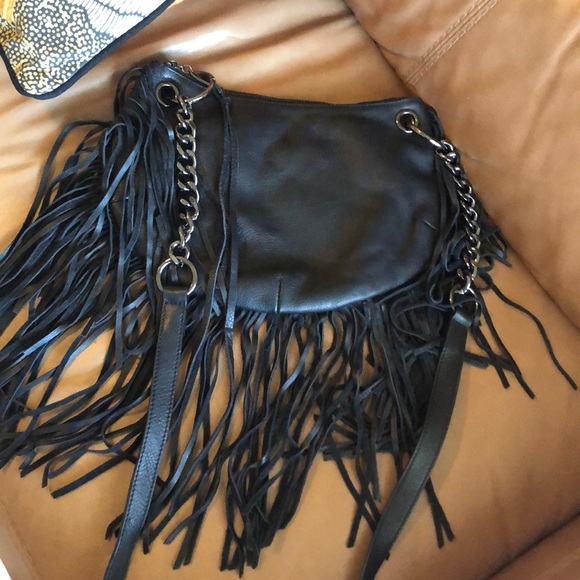 Sorial Handbags - Leather fringe black crossbody bag